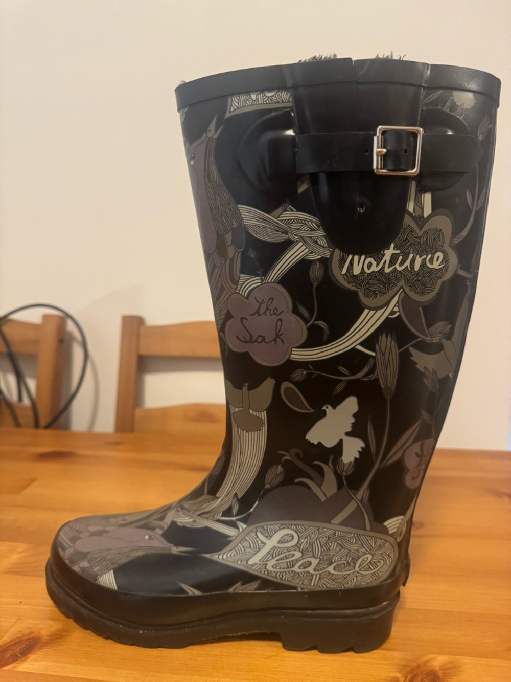 The Sak Black Floral Nature Rain Boots with Buckle